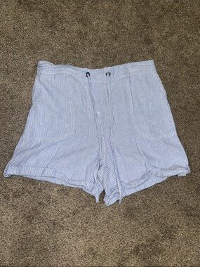 Per Se Light Blue & White Striped Drawstring Shorts